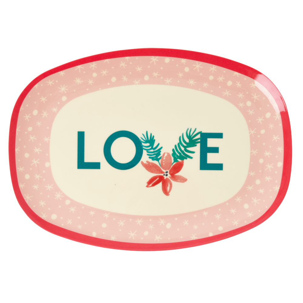 Christmas Pink Love Print Rectangular Melamine Plate By Rice DK